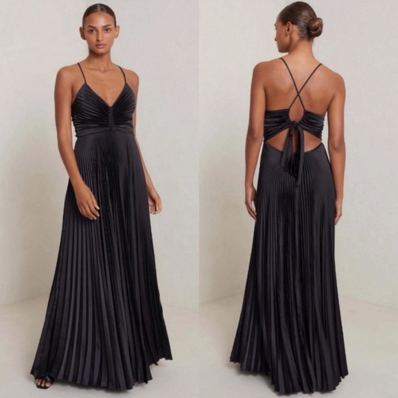 A.L.C. Aries Satin Pleated Maxi Dress Black Sz 6 - Picture 8 of 9